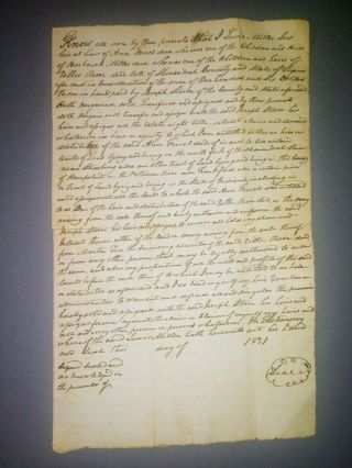 Antique Document Virginia Land Deed 1831 Hampshire County Shenandoah Potomac