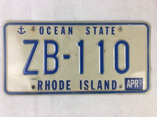 Rhode Island Ocean State Vintage License Plate Titled " Zb - 110 " Rare Finding