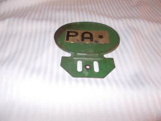 Vintage Pa Metal Green Auto Car License Plate Topper -