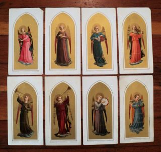 Vtg 8 Fine Chromolithograph Angels Playing Instruments Fra Angelico A Pini Italy