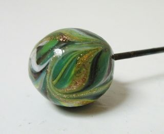 Antique Hatpin Venetian Foil Art Glass Ball Aventurine 4