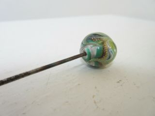 Antique Hatpin Venetian Foil Art Glass Ball Aventurine 5