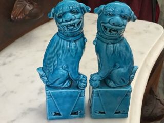 Vintage Chinese Turquoise Glaze Foo Dogs