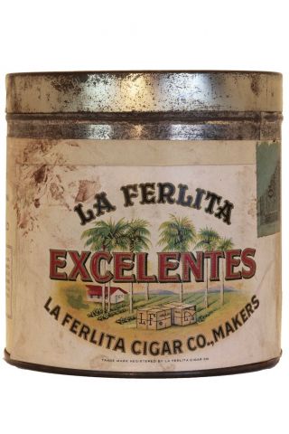 Rare 1920s Paper Label " Excelentes " 50 Cigar Tin In
