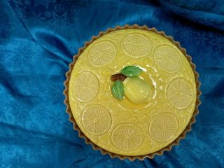 Vintage Ceramic Covered Lemon Pie Plate Keeper Dish Japan 2 Piece Recipe