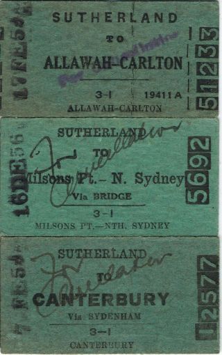 Railway Tickets Nswgr Sydney Suburban Singles 1950 