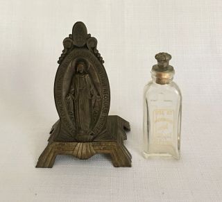 Vintage Glass Holy Water Bottle With Silver Holder