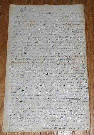 C1840 Antique Hand - Written Manuscript Address Given To Teachers Association