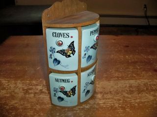 Vintage Spice Rack Jar Set - - 6 Butterflies Blue Flowers Curved Design 2