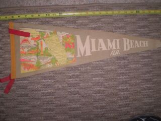 Vintage Miami Beach,  Fla.  Florida Fl Souvenir Pennant - Fast Shipper