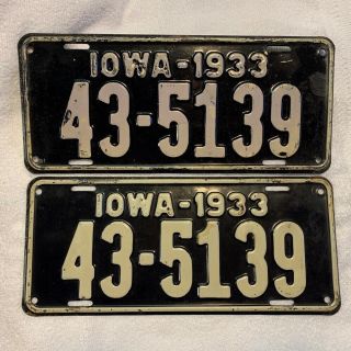 1933 Harrison County Iowa Automobile License Plate Pair