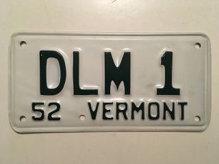 1952 Vermont Motorcycle License Plate Dealer Low Number One Single Digit 1 " Vg "