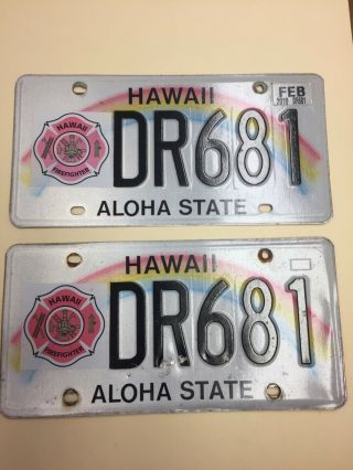2011 Firefighter Hawaii License Plates Rare Hard To Find