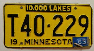 Minnesota License Plate 1964 W/1965 Tab Farm Truck Yom Eligible