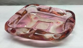 Antique Vintage Pink Glass Ashtray C.  1960s