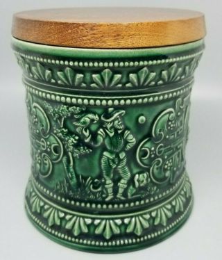 Vintage Marzi & Remy Humidor Tobacco Jar Green Wood Top 17351 3/4 Germany Rare