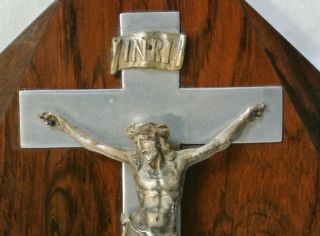 Antique French Palisander Wood Wall Holy Water Font Crucifix Jesus Christ 5