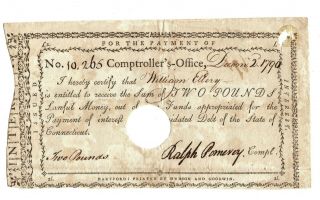 Receipt - Comptrollers Office - Connecticut - 1790 - Ralph Pomeroy To Ellery