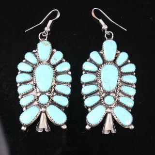 Vintage Hook Earrings Native American Sterling Silver.  925 Turquoise Cluster