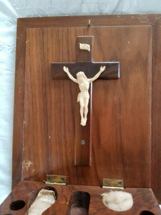 Vintage Wooden HINGED BOX VIRGIN MARY FRONT CRUCIFIX CROSS With All ACCESSORIES 4