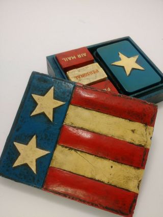American Flag Wooden Box With U.  S Postal Rubber Stamps 2