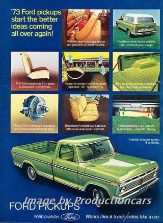 1973 Ford F - 100 Pickup Truck - Advertisement Print Art Car Ad J767