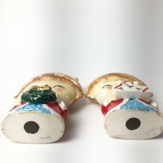 Vintage Christmas Caroler Figurines Japan Porcelain Cute Pair Santa Hat 7” 3