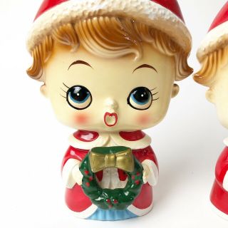 Vintage Christmas Caroler Figurines Japan Porcelain Cute Pair Santa Hat 7” 5