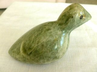 Vintage Inuit Green Soapstone Bird Carving Signed