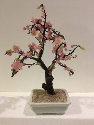 Vintage Chinese Oriental Cherry Blossom Glass Bonsai Tree 10 " Asian Feng Shui
