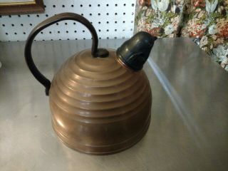 Vintage Bakelite Chick Bird Whistle On Revere Ware Beehive Copper Kettle Teapot
