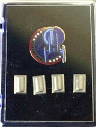 Star Trek Enterprise Tv Series Shoulder Logo Pin & Rank Insignia Pips Set Of 4