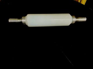 1920’s Antique Milk Glass Rolling Pin With Metal Handles
