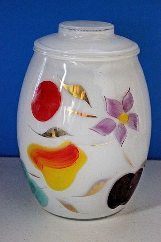 Vintage Bartlett Collins Cookie Jar White Glass Hand Painted