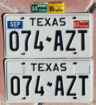1983 - 1984 - 1985 Texas License Plates 074 - Azt - - - Pair
