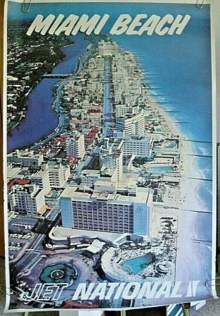 National Airlines Poster " Miami Beach Jet National " 1960 - 70s Pan Am Air