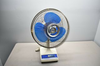 Rare Vintage Galaxy Fan 12 " 3 - Speed Oscillating Blue Blades Retro 1980 
