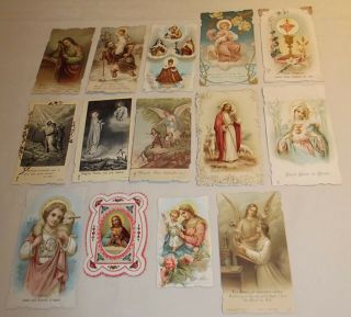 14 Antique Holy Cards All Scalloped Fancy Edges English French German Latin Fine