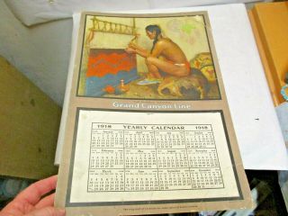 1918 Santa Fe Railroad Grand Canyon Line Pueblo Weaver Wall Calendar 20 " X13.  75 "