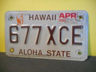 1991 Hawaii Motorcycle License Plate,  Tag,  United States 677xce Aloha State