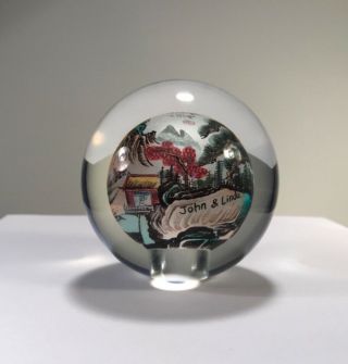 Chinese Reverse Interior Hand Painted Glass Ball Globe Paperweight John Linda