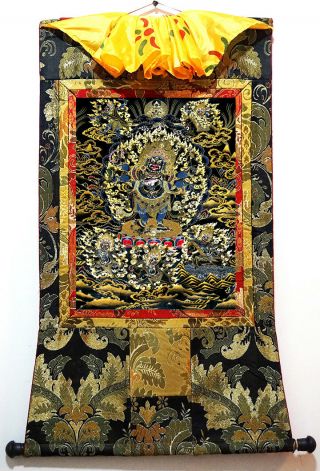 35 Inch Luxury Tibet Thangka Painting Buddhist Protector Deity Six - Arm Mahakala