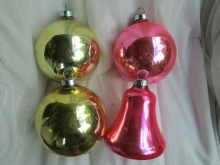 4 Vintage Extra Large Pink And Gold Christmas Ornaments