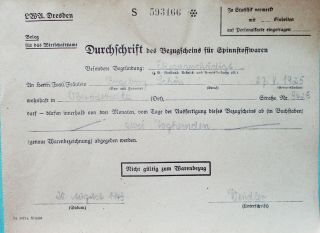 Ration Coupon Issued To Dresden Bombing Victim 1943