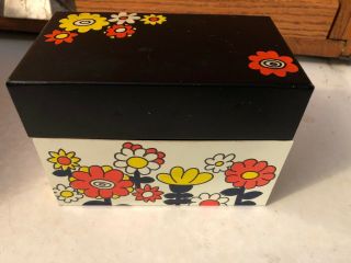 Vintage Ohio Art Tin Metal Recipe Box - Mod Hippie Flower Power Daisies Retro