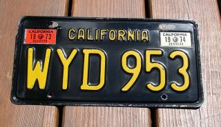 1973 1974 California Black License Plate (3,  Plates) Wyd 953