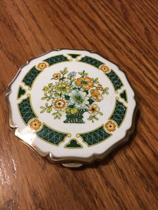 Vintage Stratton Green Floral Powder Compact Made In England