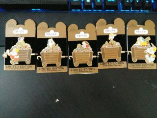 Disney Pin Wdw Gold Card Dwarfs With Mine Cars Complete Set Of 5 Le 1500