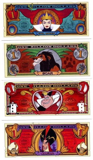 Disney Dollars,  Full Set Of Villionaire Villains,  2001