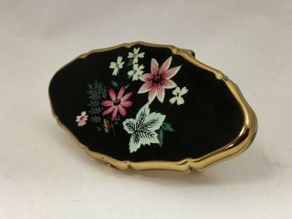 Vintage Lipstick Clip - On Case / Holder W/ Mirror Made Stratton England Floral
